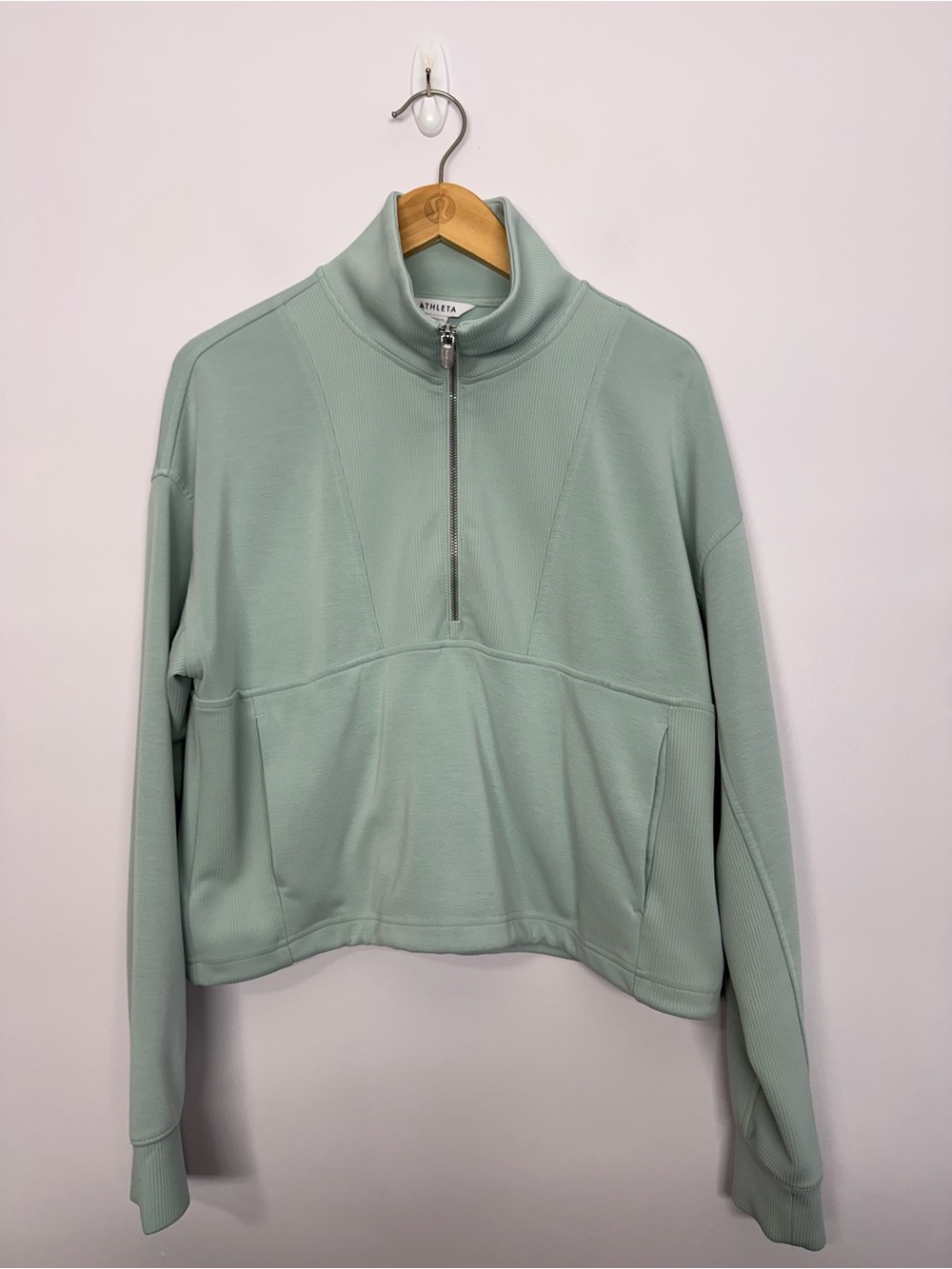 64: Athleta Seasoft Rib 1/4 Zip Popover Seafoam Size Medium